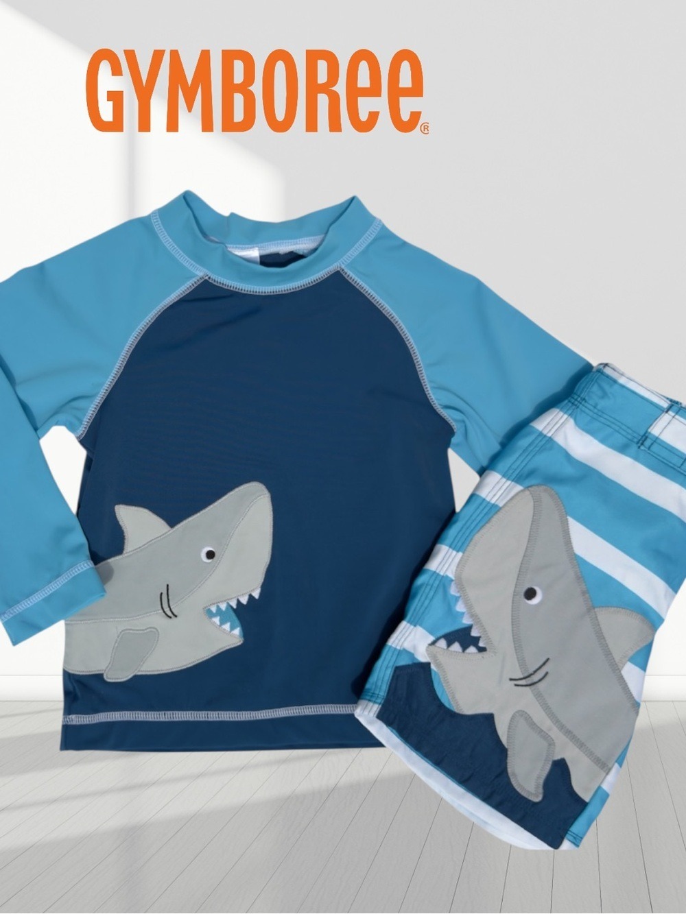 Gymboree Navy & Aqua Shark Two-Piece Rash Guard Swim Set